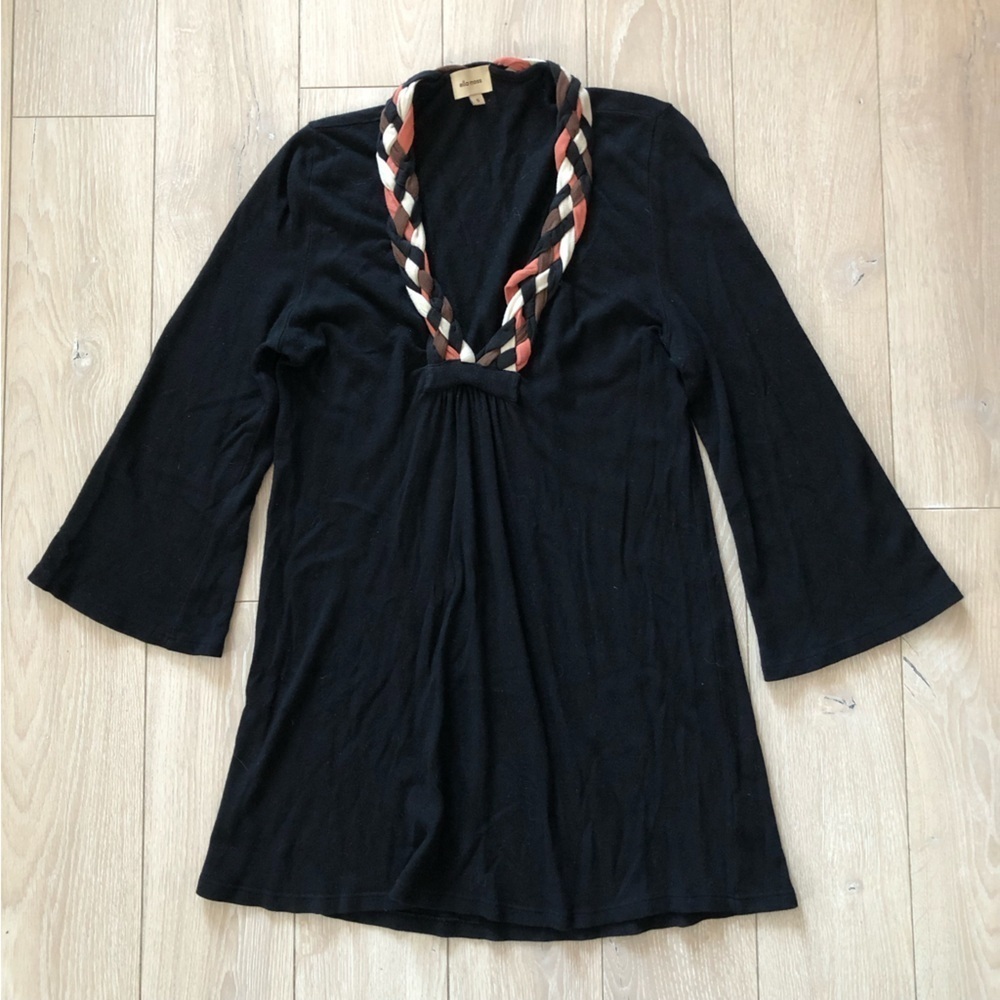 Vintage Ella Moss Braid Detailed Neck Bell Sleeve Top in Black Size S